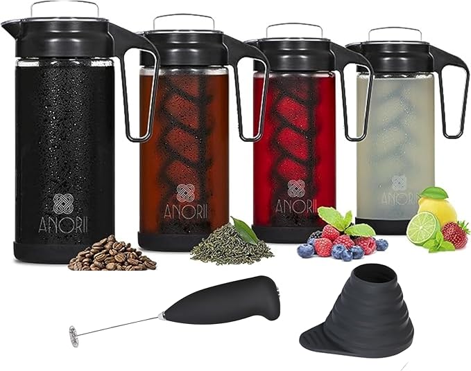 Cold Brew Coffee Maker, Cold Brew Coffee Pitcher, Cold Brew Pitcher for Fridge, 44oz Cold Brew Carafe, Glass Tea Kettle, Brewer Decanter for Brewing Iced Coffee Tea, Cold Brew Set
