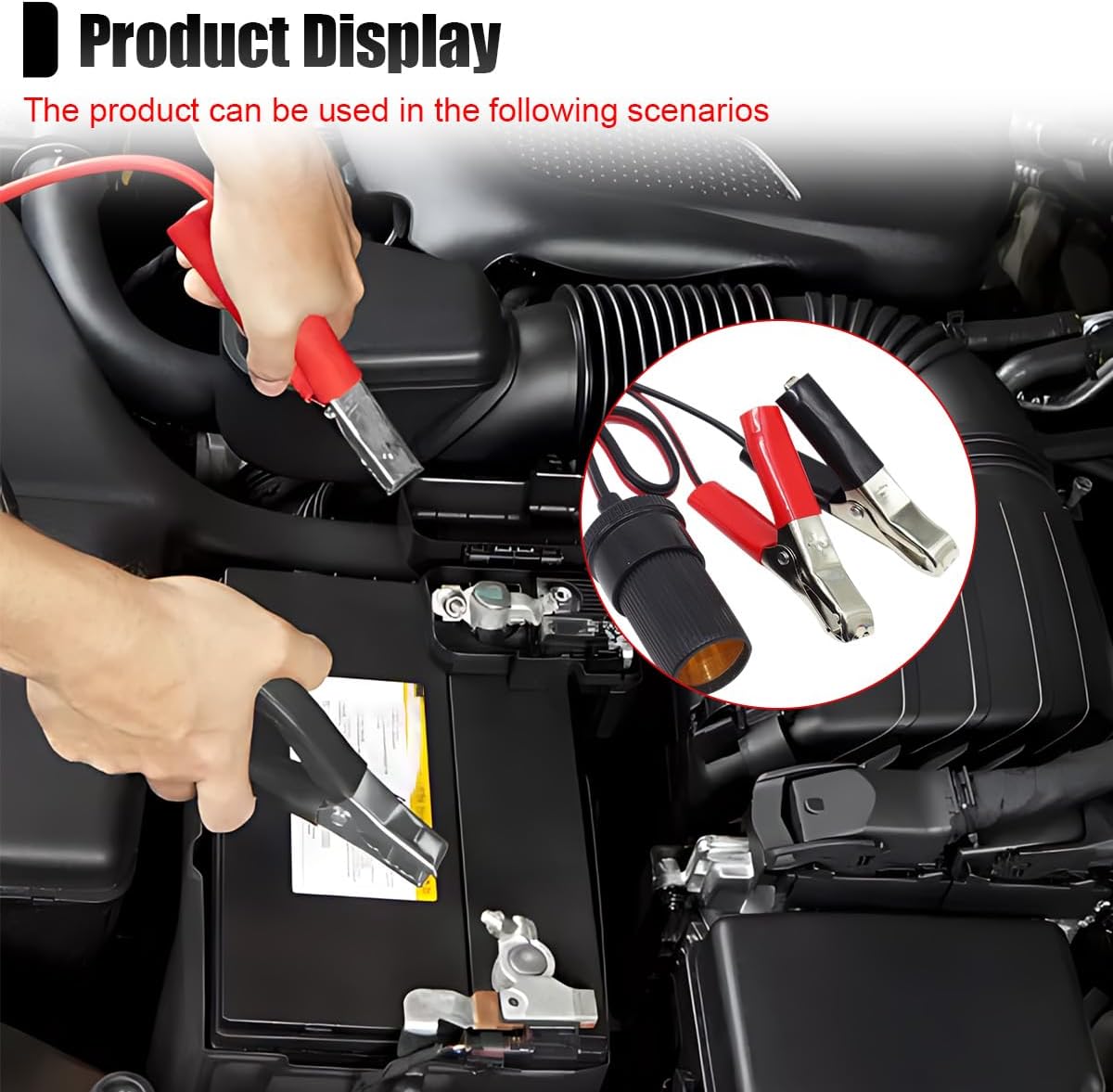 12 Inch Cigarette Lighter Extension Cord, 12V Car Battery Clamp-on Extension Charge Cable, Battery Alligator Clip to Female Cigarette Lighter Socket, Cigarette Splitter Plug Extension Socket (1PC)