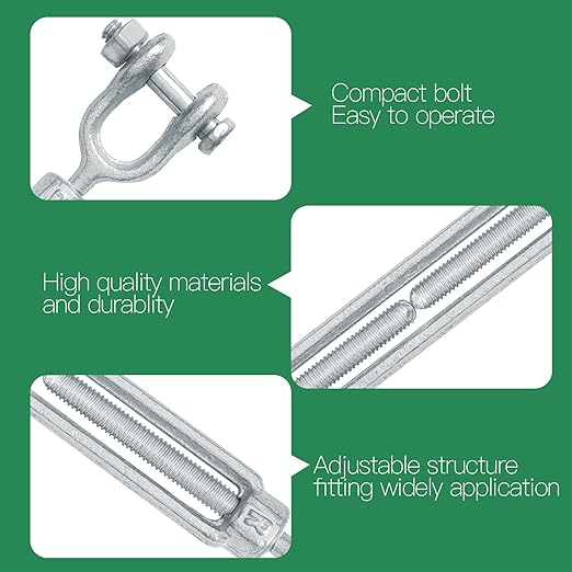14" Jaw Jaw Turnbuckle Galvanized Jaw and Jaw Turnbuckle, Jaw Jaw Closed Body Marine Turnbuckle Jaw, 2000lbs Working Load Limit, Durable for Wire Rope Cable (14" x 4")