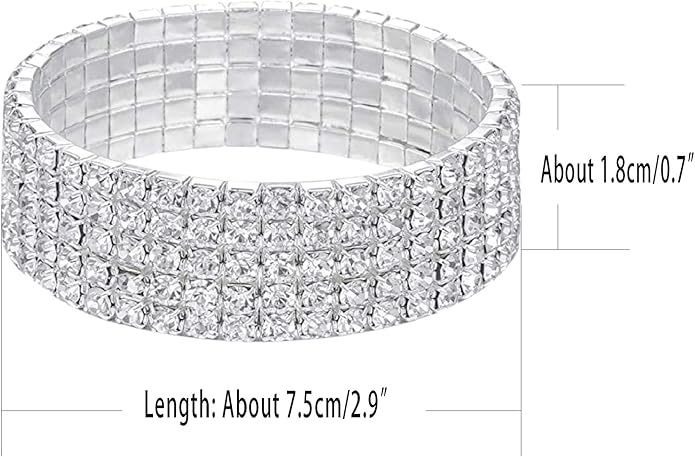 Harlorki Women Lady's 5 Rows Shiny Rhinestone Charm Elastic Stretch Bracelet Sparkling Bridal Bangle Wrist Band Cuff Fashion Jewelry