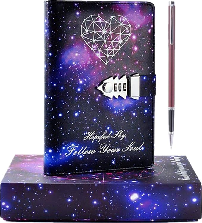 A5 PU Leather Diary with Lock Digital Password Notebook Locking Journal Writing Notebook with a Pen for Women and Girls Heart Shaped Stationery,Purple