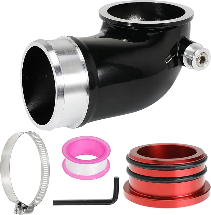 6.6 Turbo Mouthpiece and Resonator Plug Kit, LLY Turbo Mouthpiece for Duramax 6.6L LLY 2004.5-2010, Inlet Manifold Intake Elbow for Chevy Silverado for GMC Sierra Trucks with Billet Resonator Plug Cap