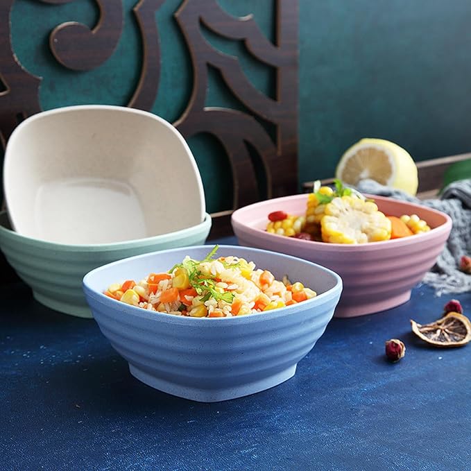 Wheat straw square salad bowl Large microwavable rice bowl set soup noodle deepening square bowl SquareBowl(Beige)