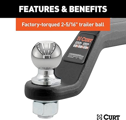 CURT 45332 Trailer Hitch Mount with 2-5/16-Inch Ball & Pin, Fits 2-Inch Receiver, 15,000 lbs, 4-Inch Drop