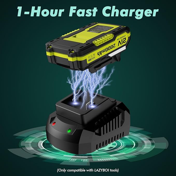 LAZYBOI Battery Charger, Replacement 21V Charger for LAZYBOI Cordless Leaf Blower, Multi-Protection Safety System with 1-Hour Fast Charge