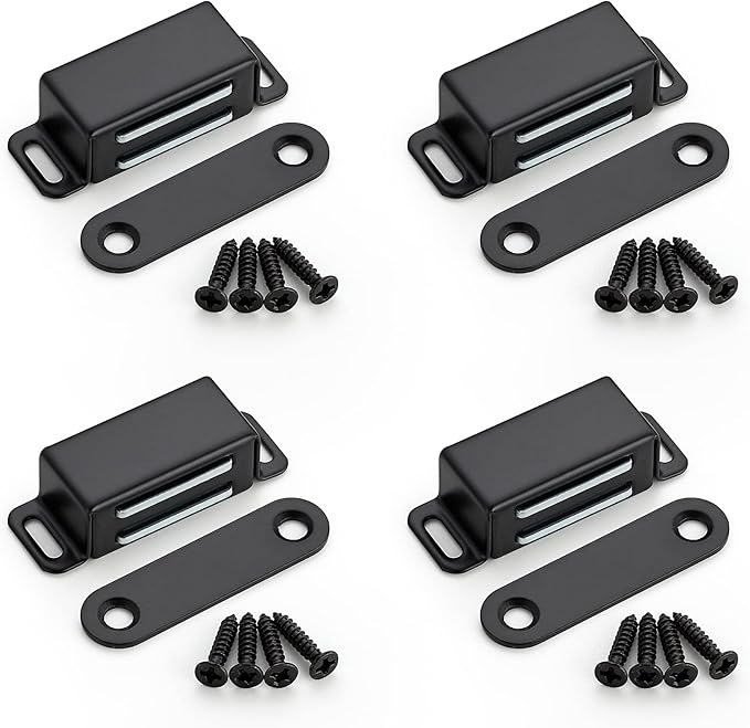 Ravinte 4 Pack Black Magnetic Door Catch, Matte Black Cabinet Magnets, Strong Magnetic Catch Latch for Kitchen Cabinets, Drawers Cupboards, Stainless Steel Closures