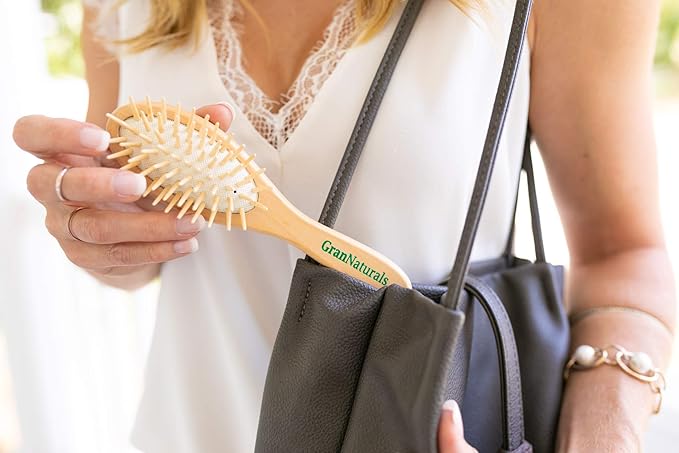 Small Hair Brush for Purse - Wooden Bristle Detangler Hairbrush For Detangling Women, Men & Kids Wet or Dry Hair - Natural Wood Handle & Bristles - Travel Size and Fits in Pocket or Purse