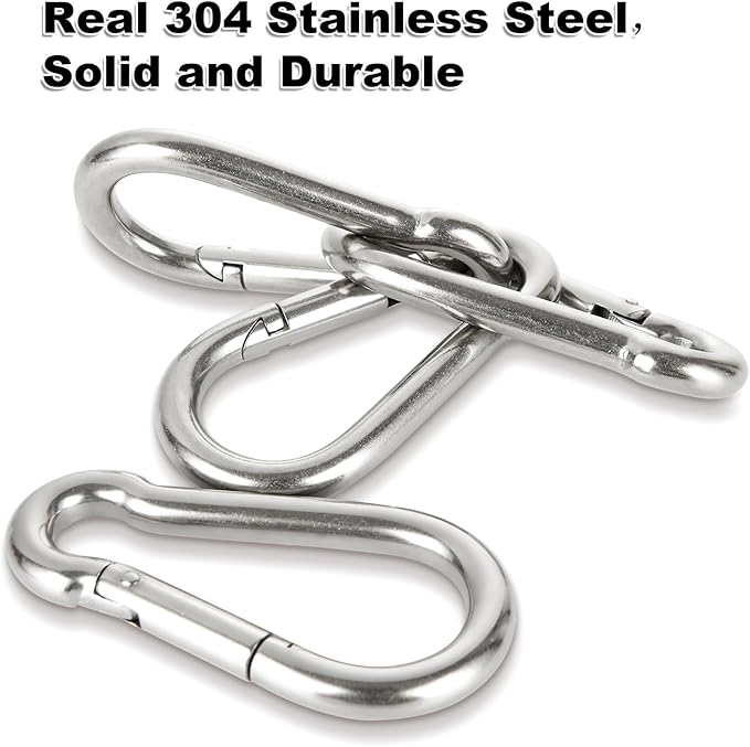 Stainless Steel Spring Snap Hook Carabiner M6 M8 M10 Heavy Duty Carabiner Clip Spring Clips Keychain 516 Inch Quick Links for Backpack, Hammocks, Camping, Swing(163010PCS)