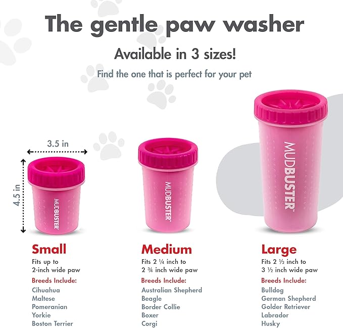 Dexas Pink Medium Dog Paw Cleaner, MudBuster - Premium Quality Pet Supplies and Dog Accessories for Dogs, Easy to Use, Mess Free