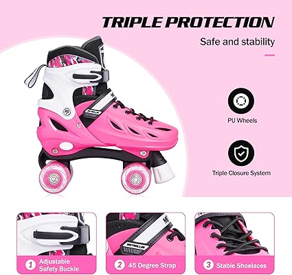 METROLLER Roller Skates for Girls Ages 5-8 8-12 and Boys Teens, Adjustable 4 Sizes for Kids Toddler Rollerskates with Light up Wheels, for Youth Women and Men