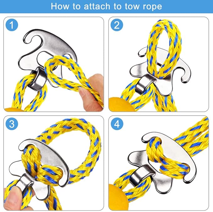 SELEWARE Self-Centering Boat Tow Harness for Tubing, Stainless Steel Quick Connector, Heavy Duty Floating Tow Rope for 1-4 Riders, Wakeboarding Jet Ski