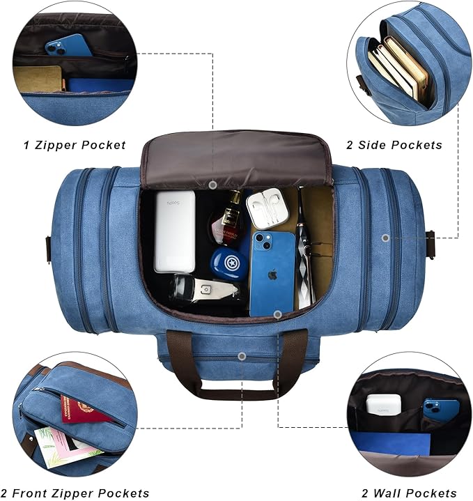 Litvyak Duffle Bag for Travel, 50L Canvas Travel Duffel Bags Overnight Weekend Gym Carry On Luggage Bag for Men & Womenn(Blue)