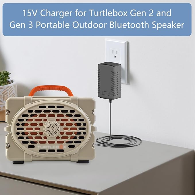 15V Charger for Turtlebox Portable Outdoor Bluetooth Speaker Replacement for Turtlebox Gen 2 and Gen 3 Outdoor Portable Bluetooth 5.0 Speaker Charger Adapter