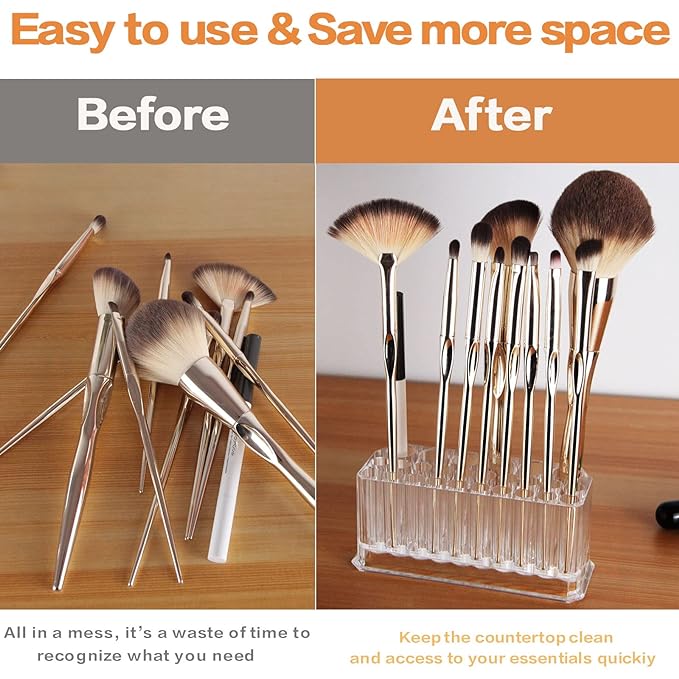 Miaowater Clear Acrylic Makeup Eyeliner Lip Liner Holder Organizer, 26 Spaces