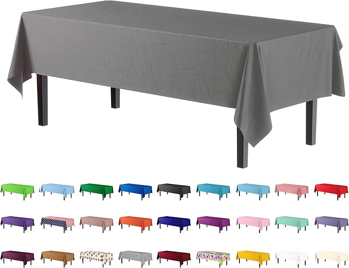 Exquisite 4-Pack Silver Plastic Table Cloth - 54In. x 108In. Disposable Tablecloth for Parties - Rectangle Tablecloth - Disposable Table Cloths for Parties - Plastic Table Cover for Picnics