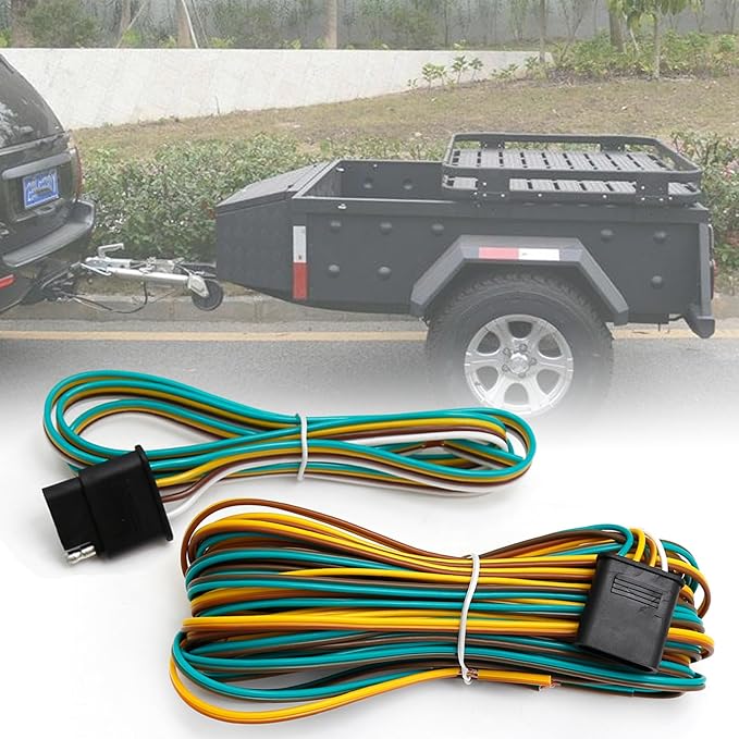 25ft Trailer Light Wiring Harness Kit, 21FT Male Plug 4FT Female Plug for Trailer Light with 4 Pin Flat Extension Connector 5 Wire Harness for Utility Boat Lights Kits
