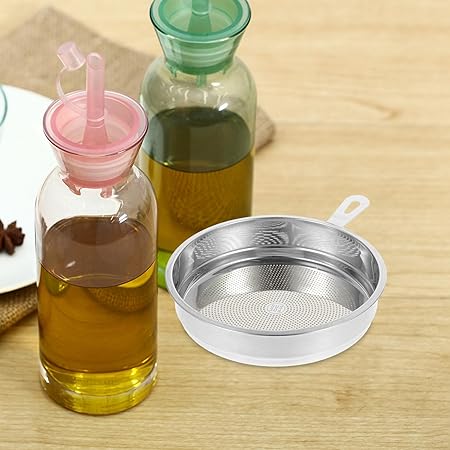Zerodeko Oil Pot Strainer Lid Replacement 5 Inch Oil Dispensing Bottle Fine Mesh Strainer Cover Stainless Steel Oil Storage Can Filter for Frying Oil Fat Grease Keeper