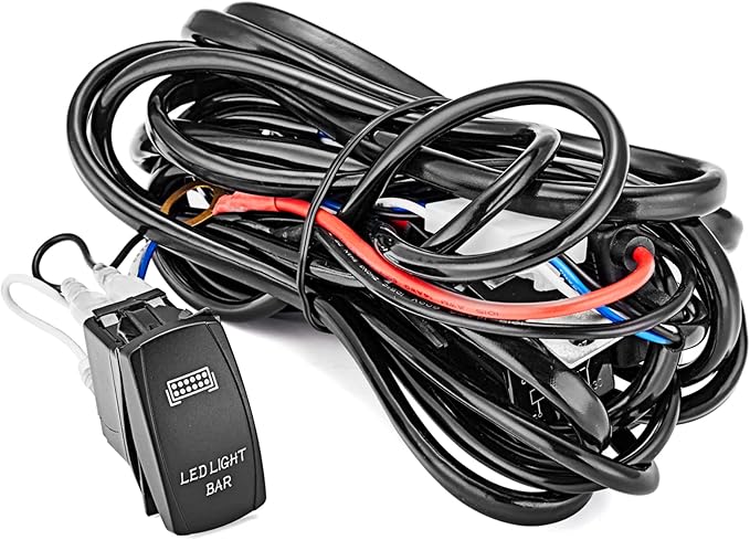 Mofun Universal 1 Lead LED Light Bar Wiring Harness Kit Rocker Switch 40A 12V On Off Power Relay Blade Fuse Compatible with Off Road Boat Truck