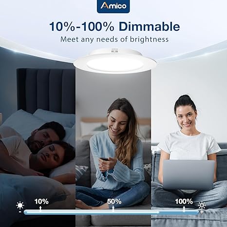 Amico 1 Pack 56 inch 5CCT LED Recessed Lighting, Dimmable, IC Damp Rated, 12.5W100W, 950LM Can Lights with Baffle Trim, 2700K3000K4000K5000K6000K Selectable, Retrofit Installation - ETL FCC