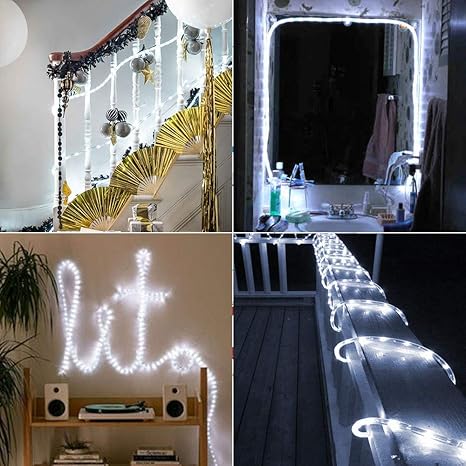 Brizled Rope Lights, 51ft 612 LED Rope Lights, 120V Plugin Christmas Rope Lights Connectable, Waterproof Cool White Indoor Outdoor Tube Lights Flexible for Holiday Garden Yard Corridor Patio Decor