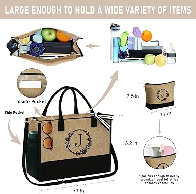 YOOLIFE Gifts for Women - Initial Tote Bag for Women, Personalized Birthday Gifts for Women Her Mom Sister Friends