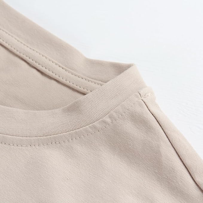 PRIMODA Women's Oversized Workout Cropped T Shirts Crew Neck Short Sleeve Casual Loose Summer Crop Tee Tops Cotton