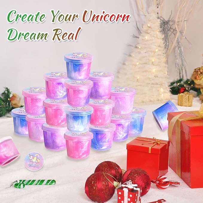 24 Pack Unicorn Slime Party Favors for Kids Slime Cup Bulk DIY Stress Relief Putty Toy Stretchy Non-Sticky Christmas Easter Birthday Goodie Bag Stuffer Classroom Reward for Girls Boys