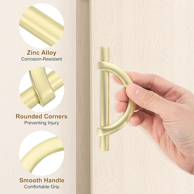 uxcell 2 Pcs 5.04 Inch Kitchen Cabinet Handles, Half Moon Drawer Pulls Cabinet Pull Sliding Door Pull with Screw, Gold