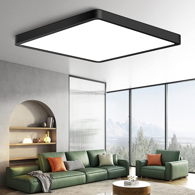 12 Inch 24W Square LED Ceiling Light, 5000K Daylight White 3200LM Ultra Bright Ceiling Lights Black Flush Mount LED Ceiling Lighting Fixture Super Thin for Kitchen Bathroom Hallway Office Living Room