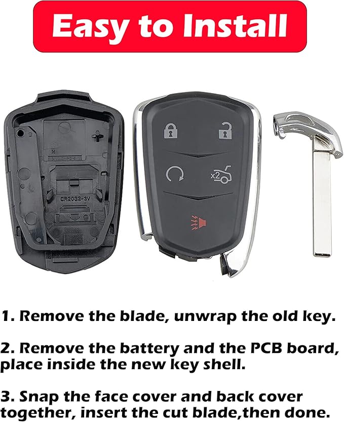 Key Fob Shell for Cadillac ATS CTS XTS 2014-2020, Alliskeys 5-Button Smart Key Case Cover Replacement for Cadillac HYQ2ABHYQ2EB