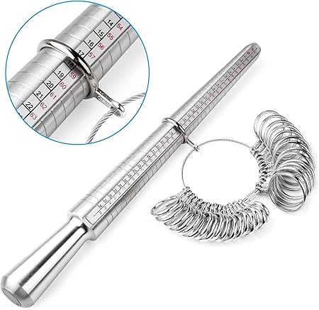 Utoolmart Ring Sizer Measuring Tool, 4 Scales (US, EU, HK and JP) Finger Measuring Stick Ruler Gauge, Aluminum Alloy Ring Measurement Tool, for Man or Women Jewelry Making Measuring