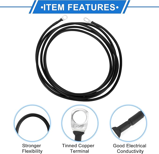 1 Pc Battery Inverter Cable 10 AWG Gauge 8FT 38" Lug 516" Lug Battery Cable Universal for Car Vehicle Boat RV Solar Tinned Copper Black
