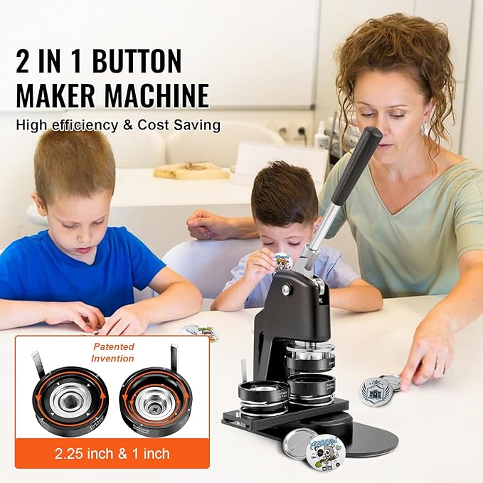 Vevor 3-in-1 Button Maker Machine, 1/1.25/2.28 Inch (25/32/58mm) Pin Press Kit