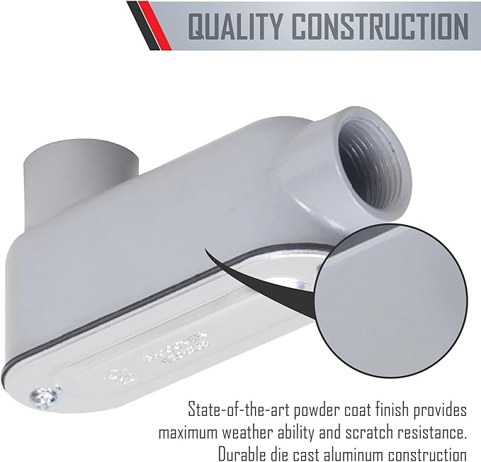 TayMac RLB150 Threaded LB Conduit Body, Die Cast Aluminum, Stamped Steel Cover, 1-12-Inch, Gray