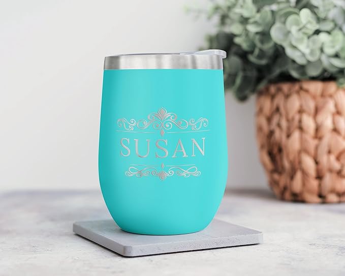 Gifts Inscribed Personalized Wine Tumbler with Lid Custom Stainless Steel Tumbler Engraved - Customized Wine Travel Mug Insulated for Hot and Cold - Gift for Wedding, Bridal Party, Birthday (Teal)