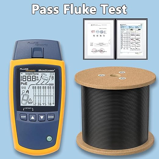 Cat7 Ethernet Cable 650ft Pure Copper: 26AWG Fluke Tested Cat 7 Easy Pull Cable, Triple Shielded CMR, Outdoor/Indoor Direct Burial in Wall, POE Ethernet Wire, 10G 1000Mhz Roll Spool