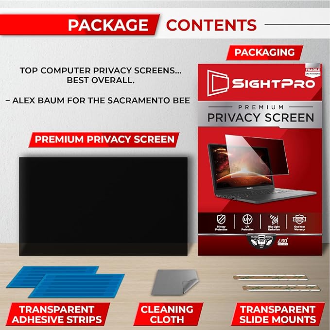 SightPro privacy screen filter blocks side views, reduces glare, and is easy to install on most laptops.