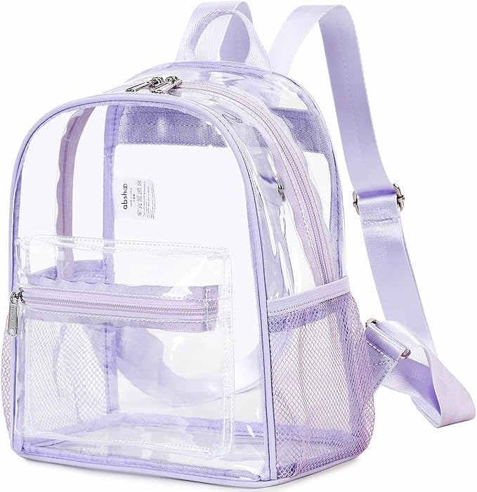 abshoo Clear Mini backpack Stadium Approved 12x12x6 Clear Bag Transparent Small Backpacks (Purple)