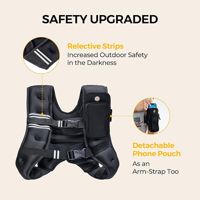PACEARTH Weighted Vest,4lb6lb10lb12lb16lb20lb25lb30lb Weight Vest with Reflective Stripe, Body Weight Vests Adjustable for Men, Women Workout, Strength Training, Running, Walking, Jogging