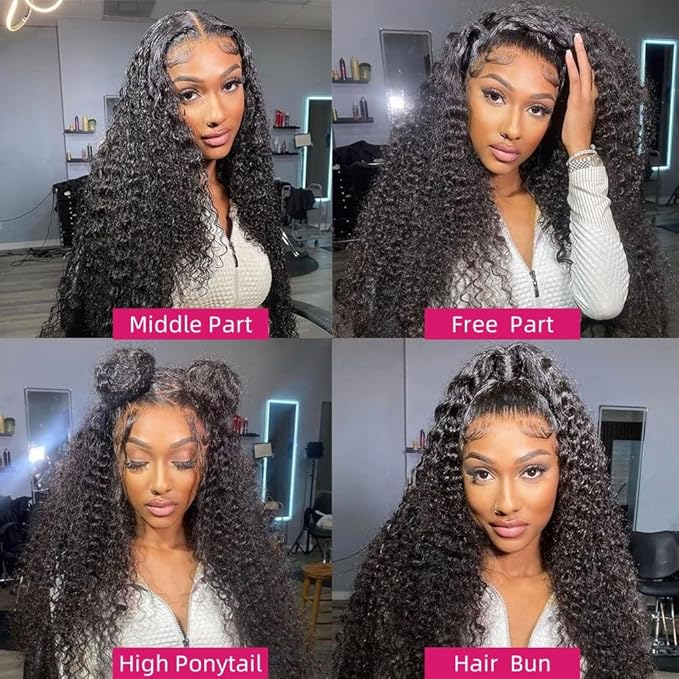 13x4 HD Deep Wave Lace Front Wigs Human Hair Pre Plucked Deep Wave Frontal Wigs Human Hair Curly Lace Front Wig Human Hair 180 Density Glueless Human Hair Wigs 24 Inch