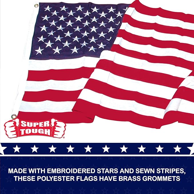 Super Tough 5ft x 8ft Knitted Polyester American Flag - USA-Made Heavy-Duty Wind-Resistant with Embroidered Stars and Sewn Stripes - Outdoor and Indoor Use - Durable Canvas Header & Grommets