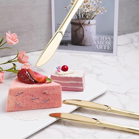 N9R 72 Pack Gold plastic Knives, Solid, Durable and Heavy Duty Plastic Knives, Perfect Utensils for Parties, Weddings and other Formal Events