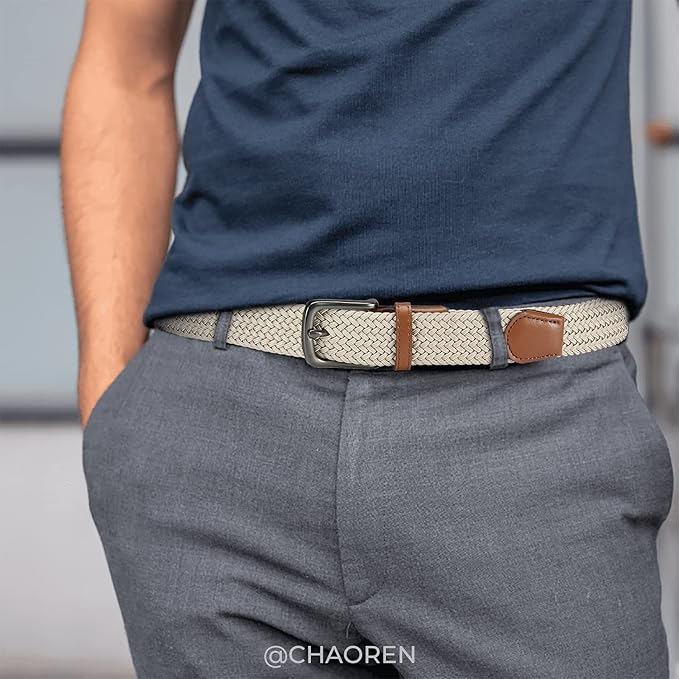 CHAOREN Stretch Belts for Men - Braided Elastic Golf Belt for Men 1 38"- Gift for Casual Jeans Shorts