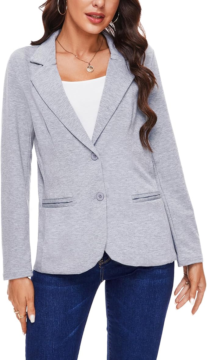 MINTLIMIT Women Long Sleeve Blazer Button Front Work Casual Office Lapel Suit Jacket Lightweight Knit Blazers with Pockets