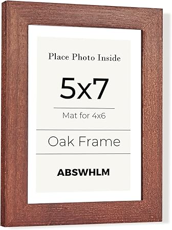 5x7 Oak Picture Frame with Mat for 4x6, Solid Wood Photo Frame for Wall or Tabletop Display, Unqiue Gift for Wedding Birthday Christmas (Brown, 1pc)