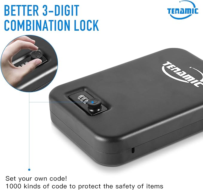 TENAMIC Pistol Safe, Portable Travel Gun Safe, Solid Steel Handgun Lock Box for Home, Gun Safes for Car, Black