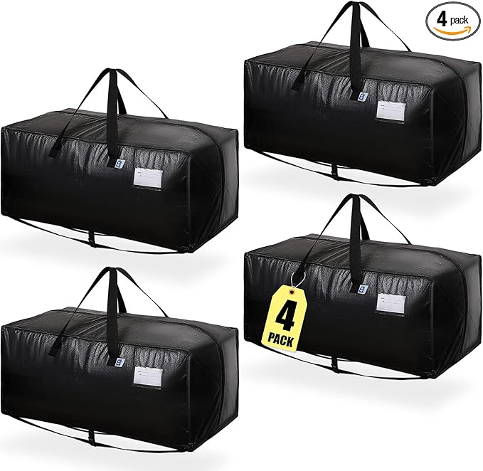 AlexHome Moving Bags Heavy Duty,Extra Large Packing Bags for Moving,Reusable Plastic Moving Totes,Clothes Storage Containers,Moving Supplies Bins,Compatible with Ikea Frakta Cart (Black,Set of 4)