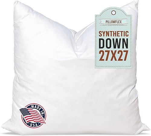 Pillowflex Synthetic Down Pillow Insert - 27x27 Down Alternative Pillow, Ultra Soft Large Square European Throw Pillow, Couch Euro Sham, Bed - 1 Decorative Form