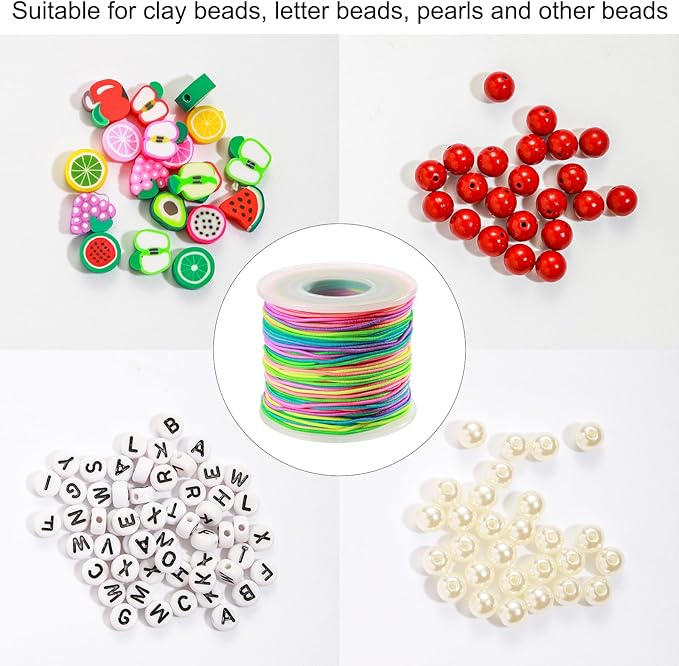 Elastic String for Bracelets, 1mm Sturdy Stretchy String Rainbow Elastic Cord for Jewelry Making, Beading Necklaces and Crafts (164 Feet)