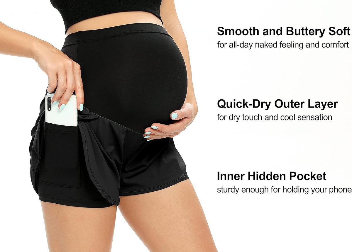 AMPOSH Women's Maternity Workout Shorts Over Belly Buttery Soft Athletic Yoga Running Shorts with Pocket